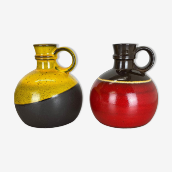 Set of two pottery vases "red yellow" objects by steuler ceramics germany, 1970s