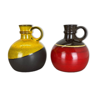 Set of two pottery vases "red yellow" objects by steuler ceramics germany, 1970s