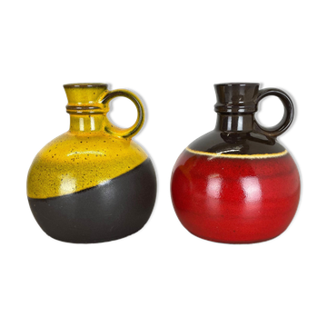 Set of two pottery vases "red yellow" objects by steuler ceramics germany, 1970s