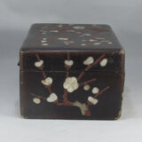 Ancient chinese box made of woolly wood and encrusted with mother-of-pearl