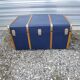 Old blue travel trunk handle leather