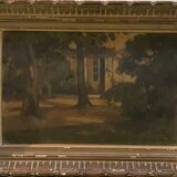 Landscape painting of a house on a summer day by Rapp