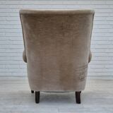 1970s, Danish highback armchair, original condition, furniture velour, bech wood.