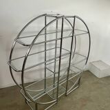 Old circular shelf tubular glazed bookcase art deco style bauhaus design 70s