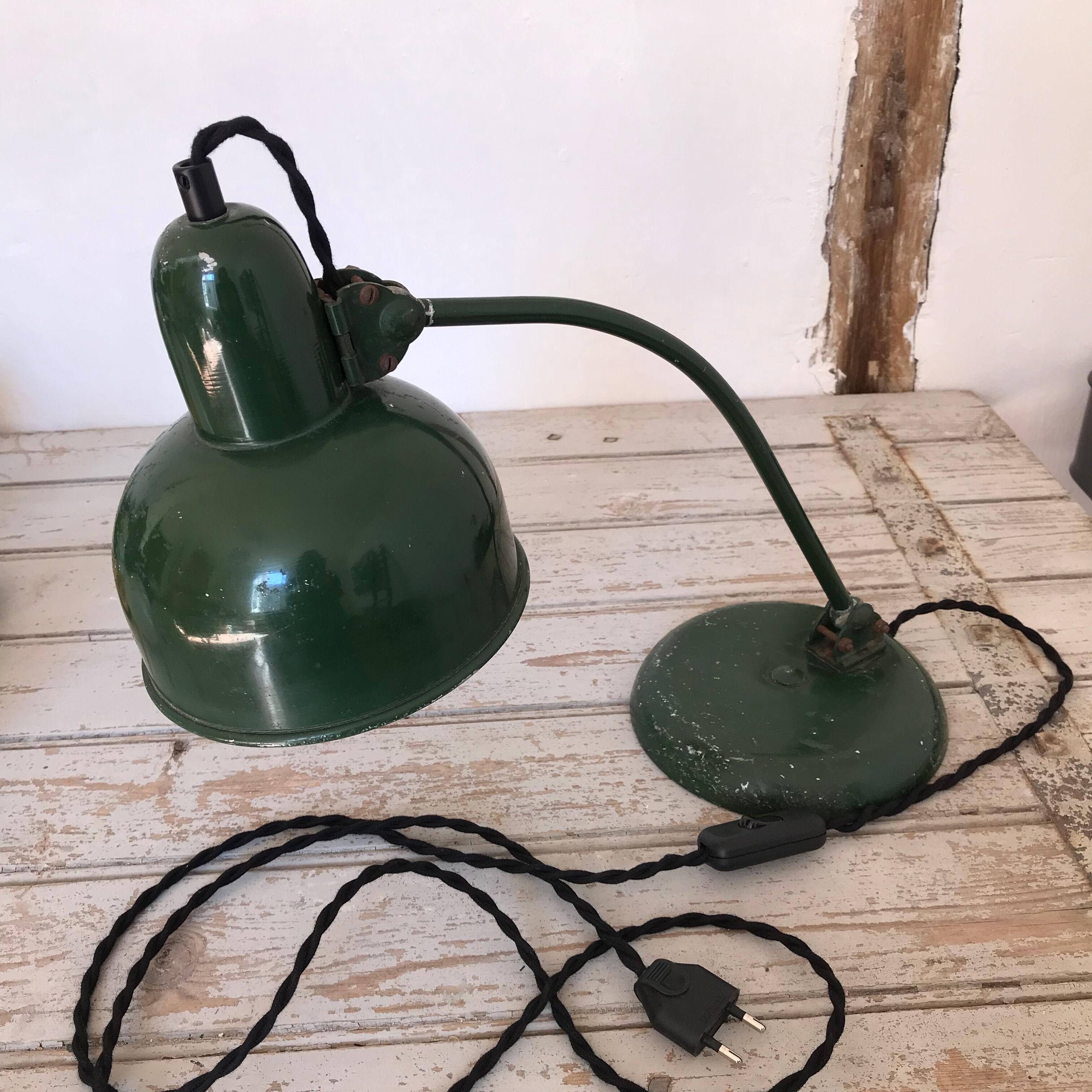 Green metal desk lamp