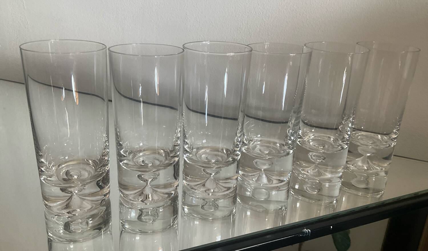 Set of 6 Kosta Boda aperitif glasses with bubbled stem