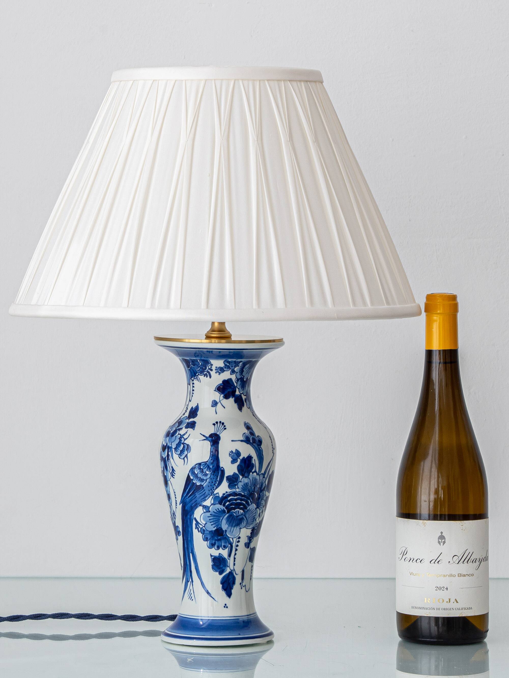 Table Lamp 'Chinoiserie' Blue and White from Delft, 1978, New Silk Shade