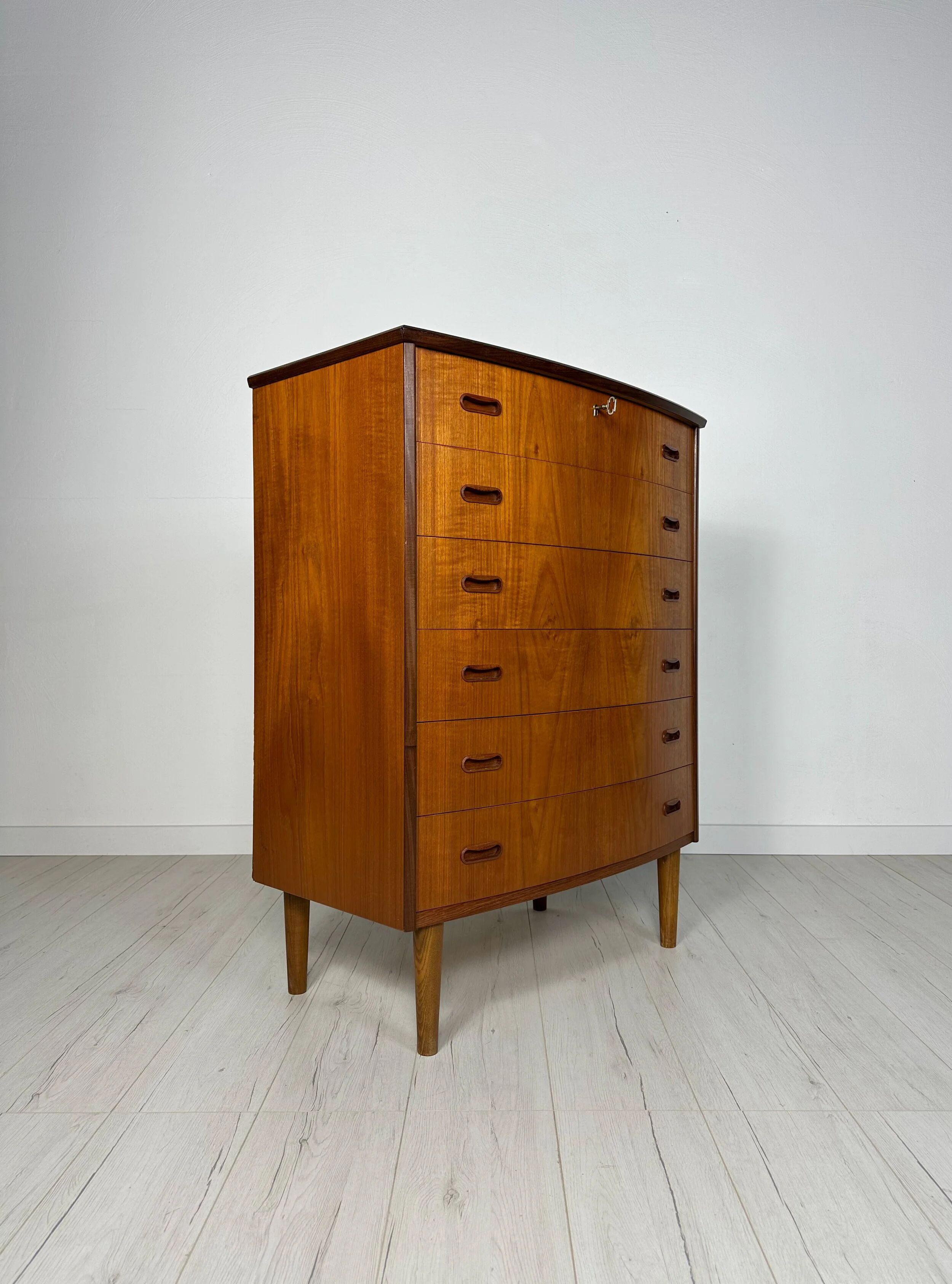 1960s Vintage Danish Bow-Front Teak Chest of Drawers