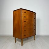 1960s Vintage Danish Bow-Front Teak Chest of Drawers