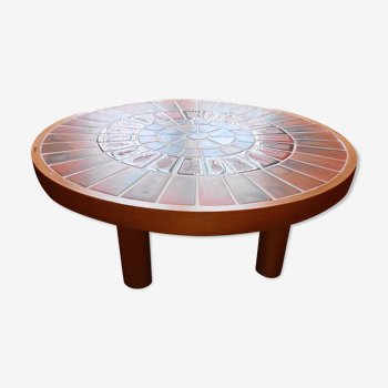 Table basse en bois et carreaux de ceramique des années 50