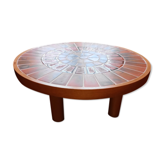 Coffee table in wood and ceramic tiles from the 50s