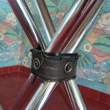 Vintage round table in smoked glass and chrome steel – 1970s design