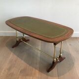 Neoclassical coffee table in wood, brass and leather