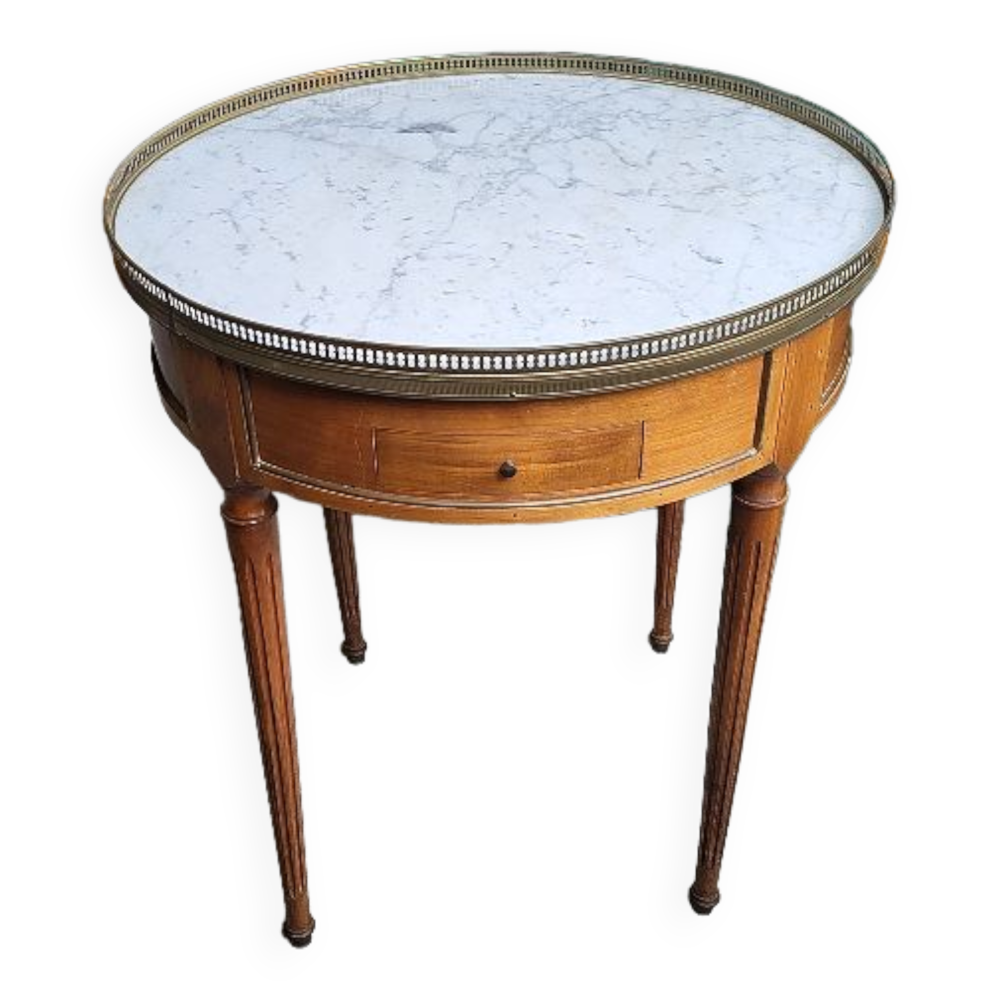 Table bouillotte 2 tirettes et 2 tiroirs plateau marbre style Louis XVl