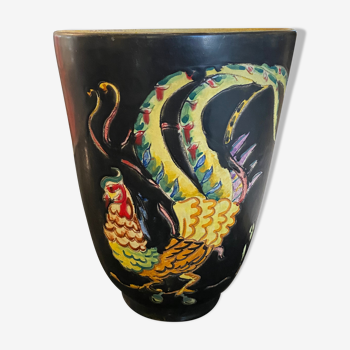 Vase en céramique avec décors de Coq