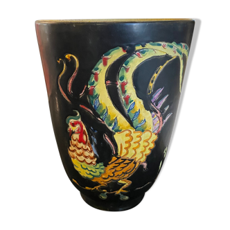 Vase en céramique avec décors de Coq