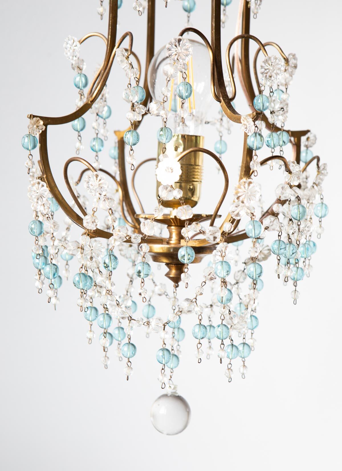 Petit lustre bronze pampilles bleues