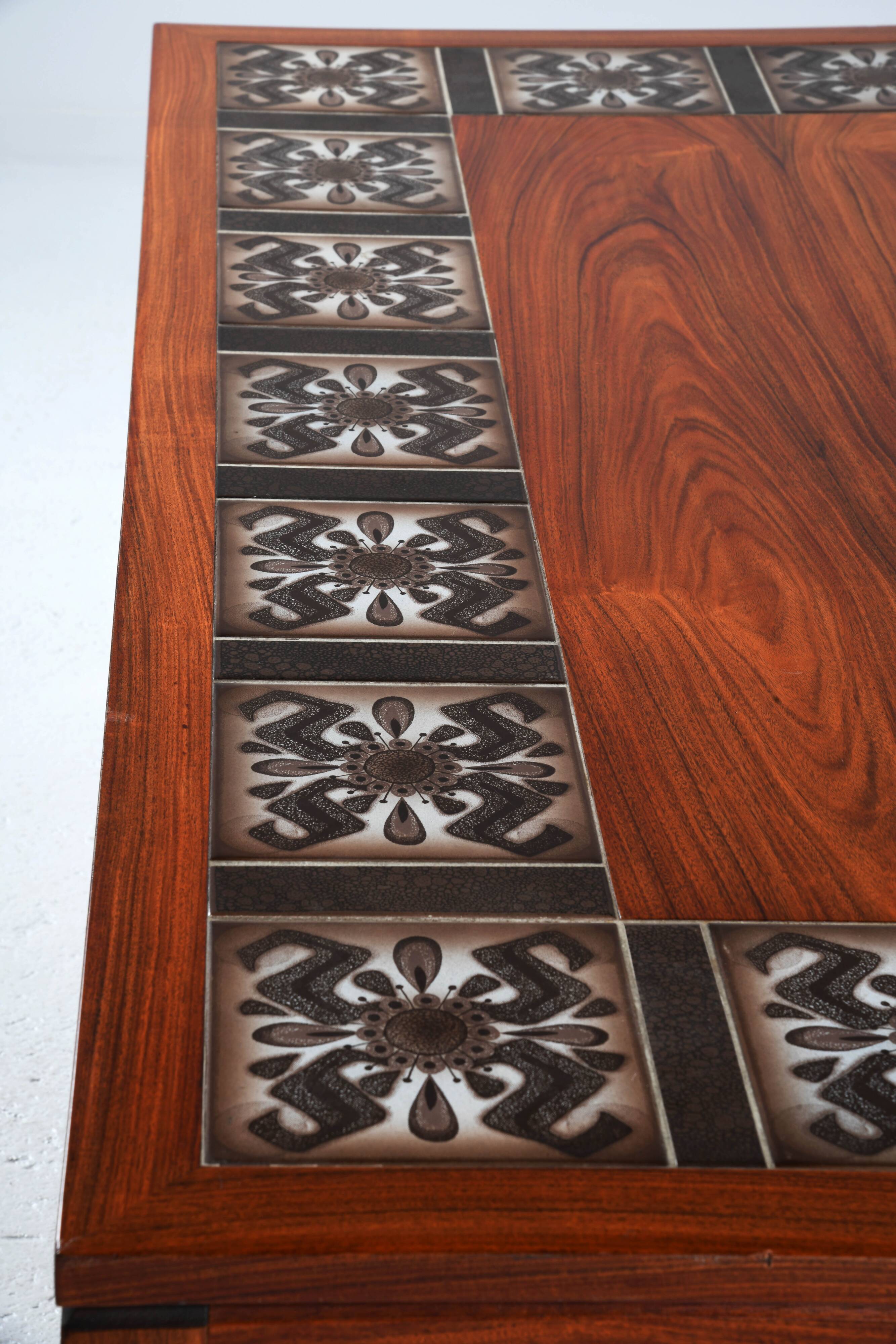 Scandinavian rosewood and ceramic coffee table