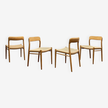 Danish Mid-Century Modern Oak Dining Chairs #75, Niels O. Møller, J. L. Moller, Set of 4