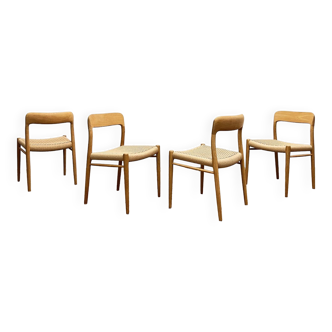 Danish Mid-Century Modern Oak Dining Chairs #75, Niels O. Møller, J. L. Moller, Set of 4