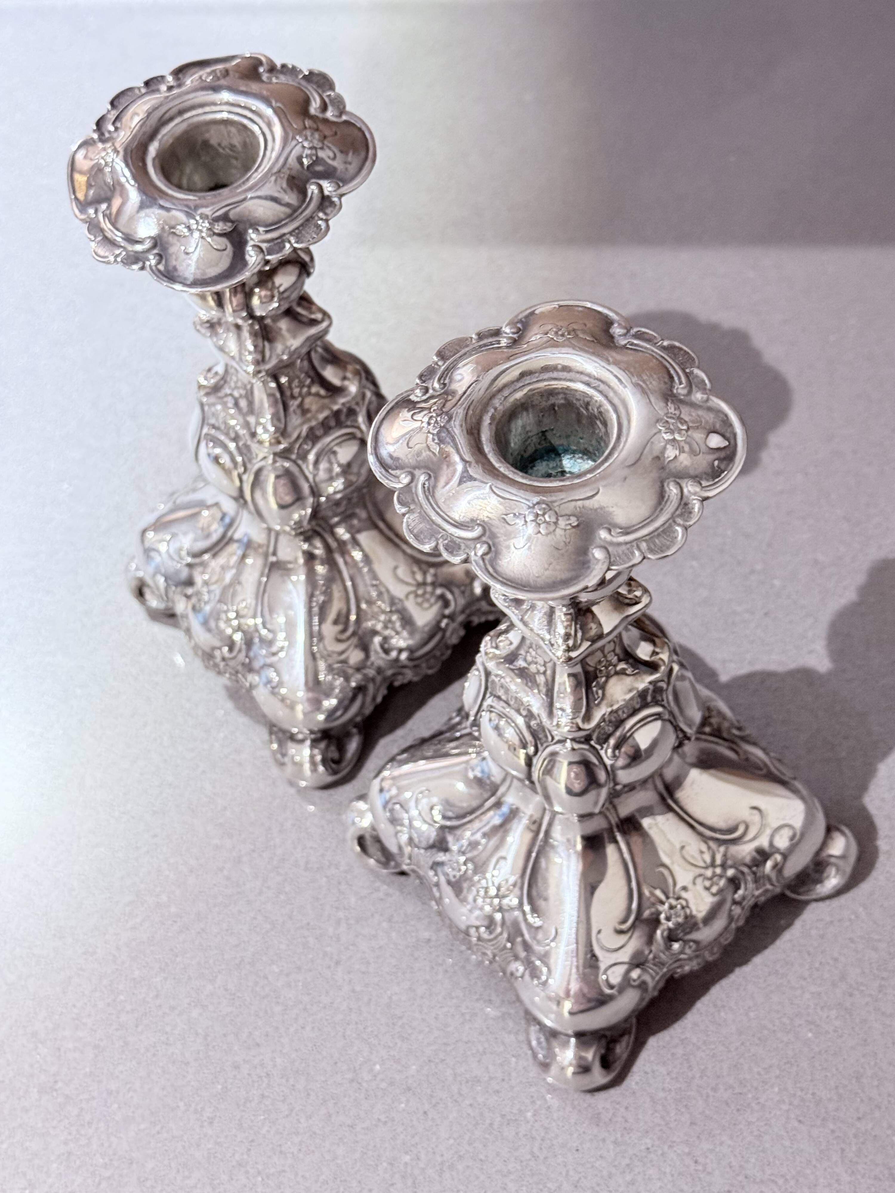 Antique Pair of Candle Holder Silver Rococo Style Candlesticks, 1900s Home Decor