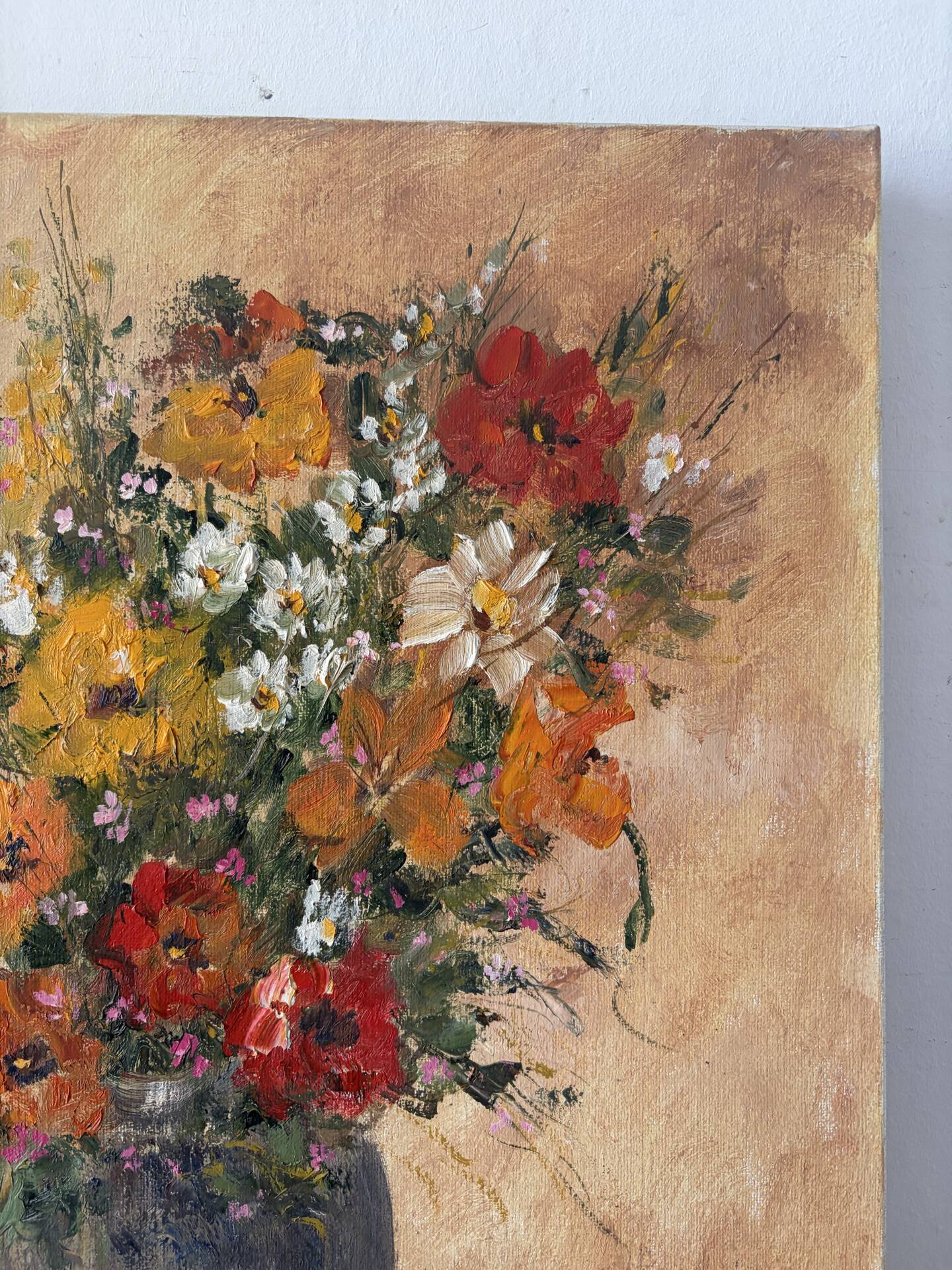 Vase de fleurs, huile sur toile signé Agnès Galland