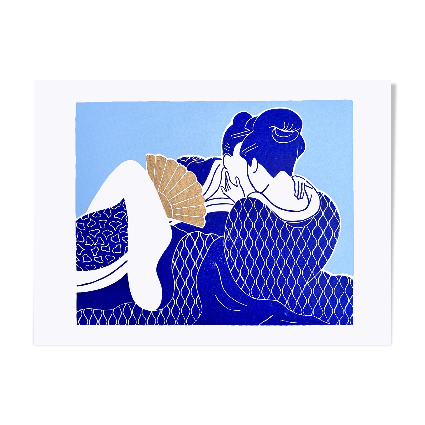 Original linocut, erotic Japanese print