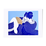 Original linocut, erotic Japanese print