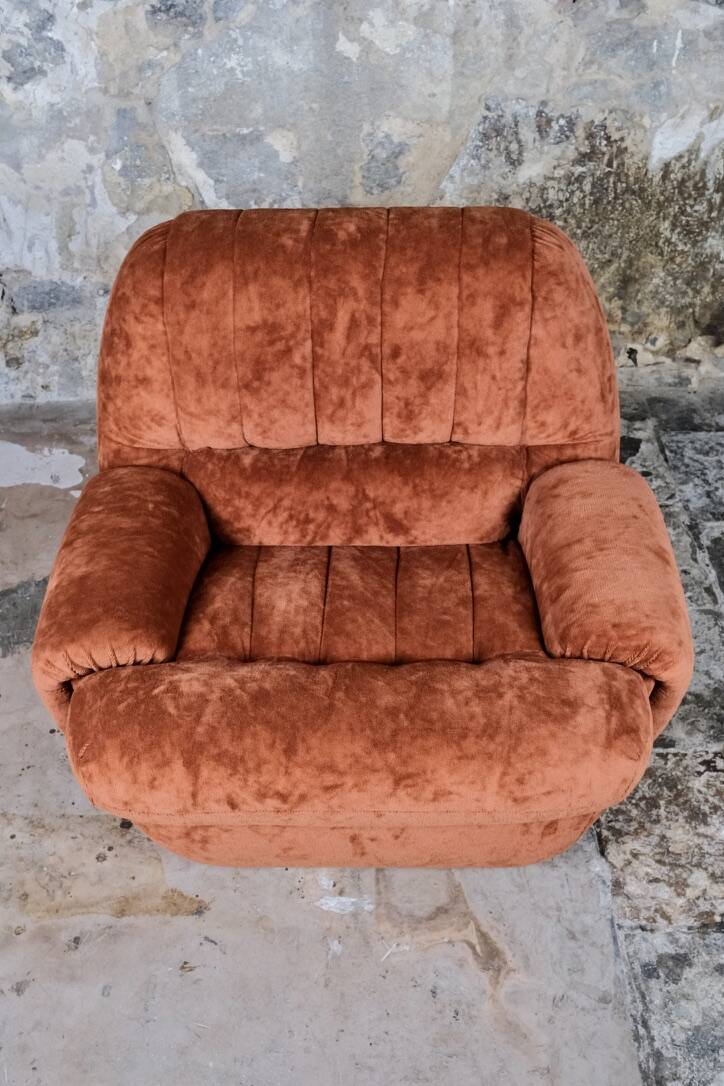 Pair of squirrel velvet armchairs, France, 1970s
