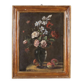 Old painting "Vase with fruits and flowers" oil on canvas 19th century