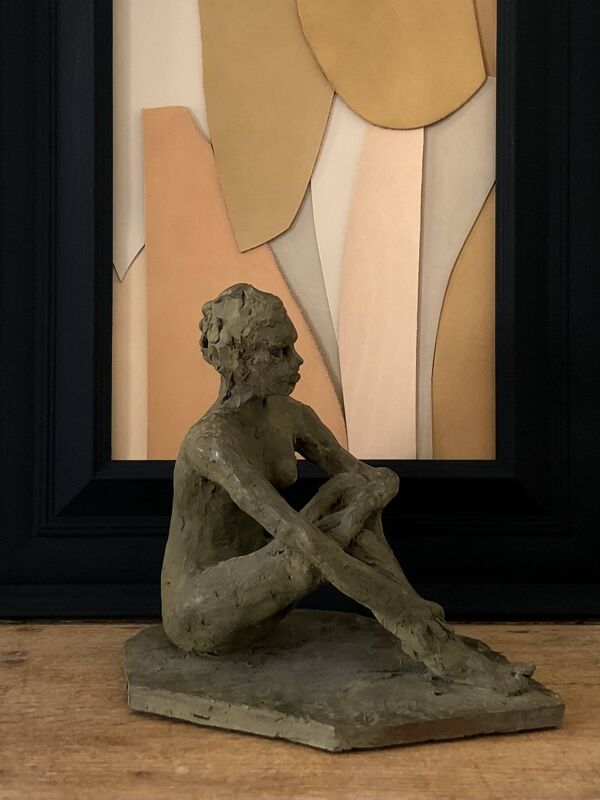 Tableau en cuir et cadre bois noir mat