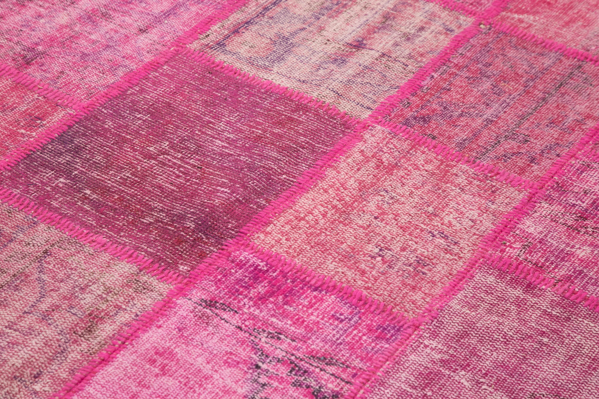 Handwoven oriental overdyed 174 cm x 247 cm pink patchwork carpet