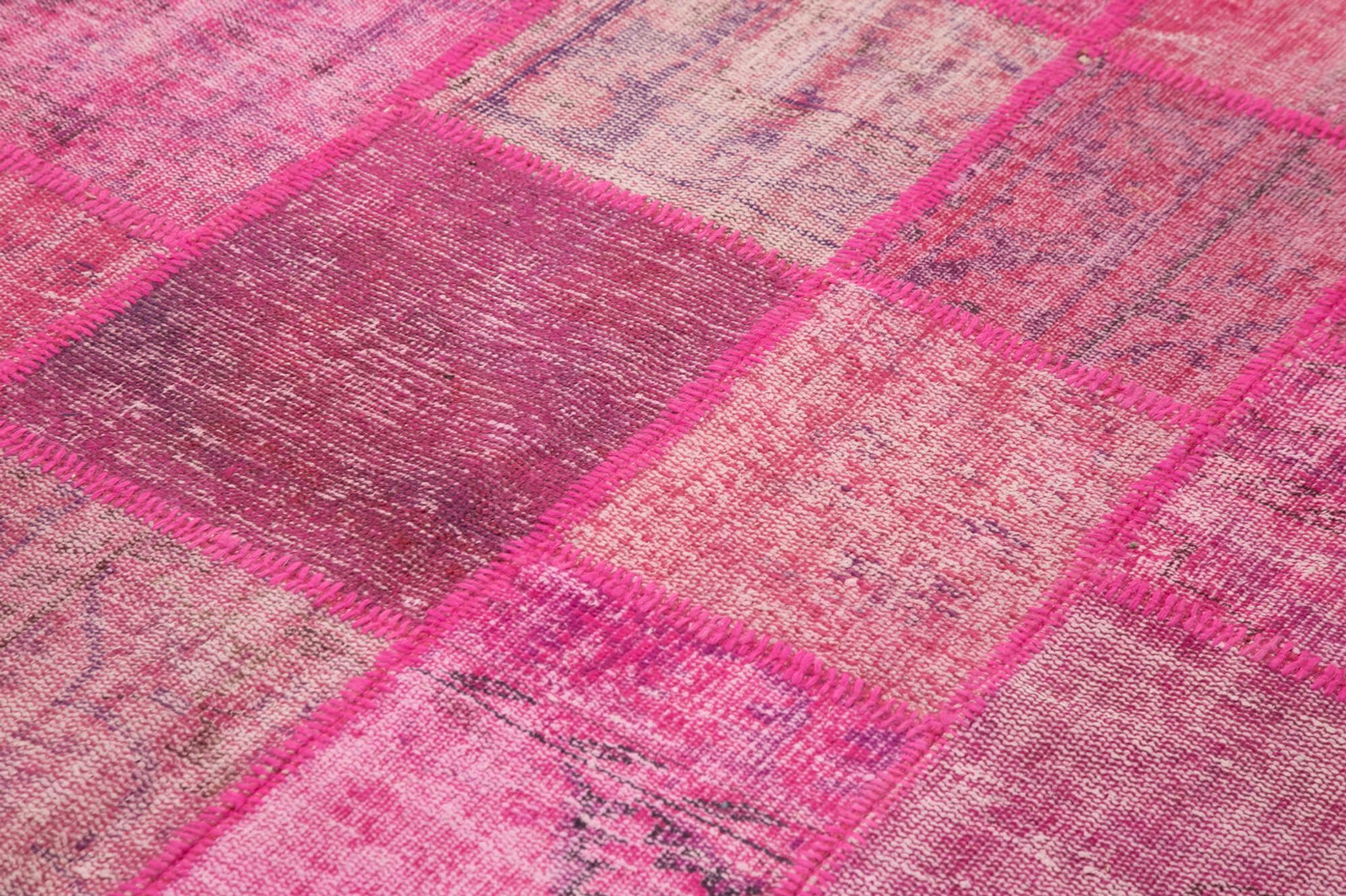 Handwoven oriental overdyed 174 cm x 247 cm pink patchwork carpet