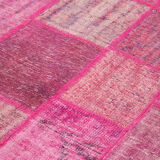 Handwoven oriental overdyed 174 cm x 247 cm pink patchwork carpet