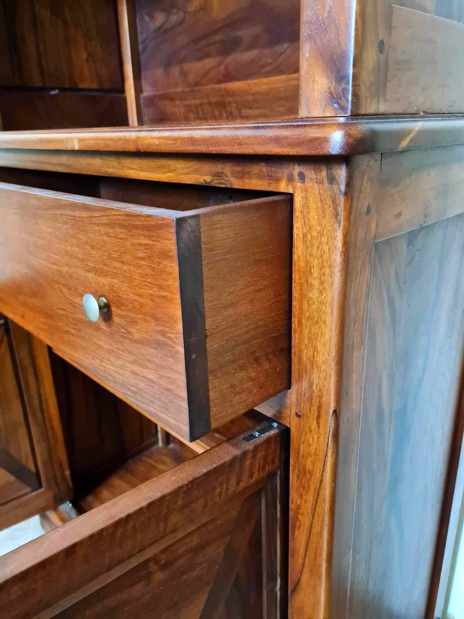 Vintage Louis Philippe style ceremonial bookcase in walnut