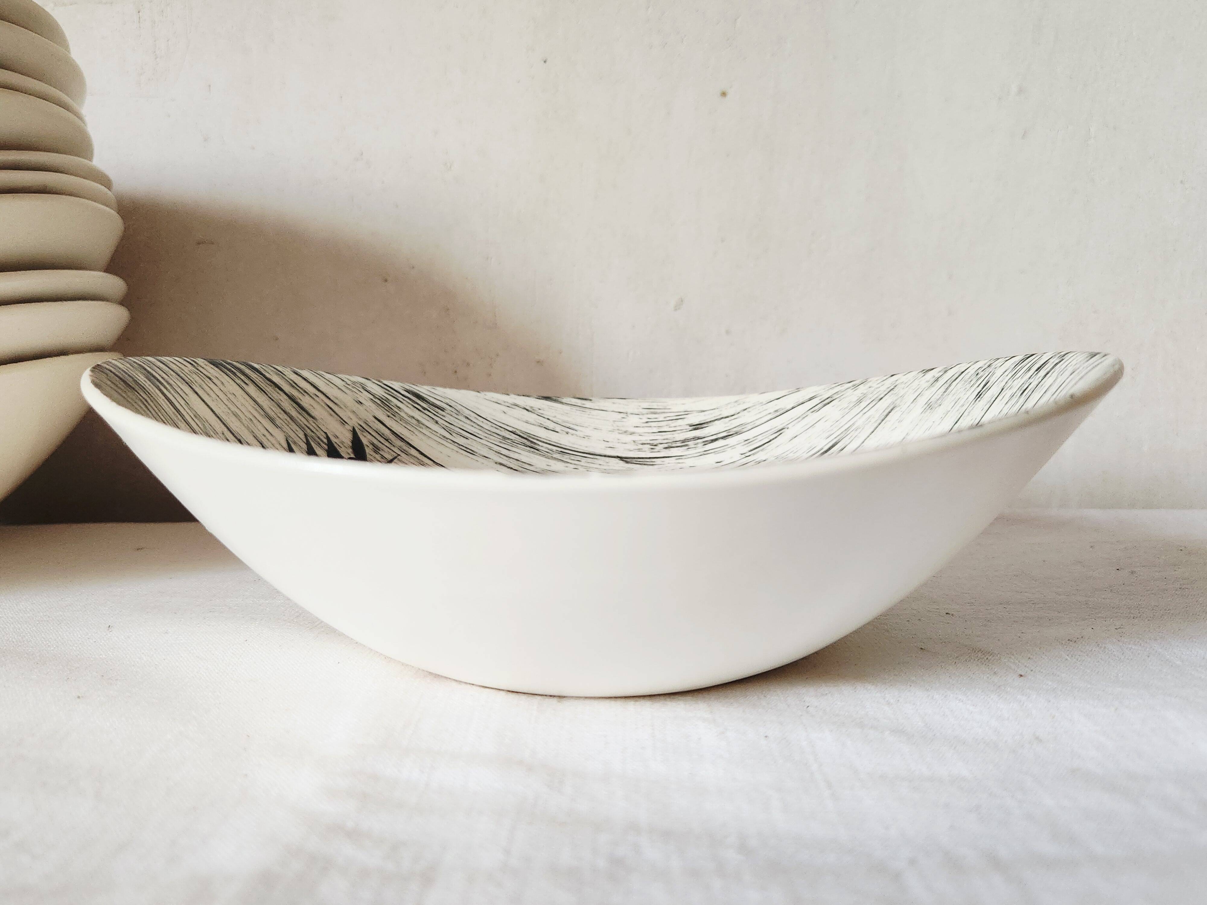 Vintage french 1960s stalins toledo - toledo dessert bowls black olive leaf