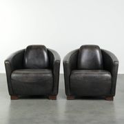 Ensemble vintage de 2 fauteuils en cuir de vachette au design Aviateur.
