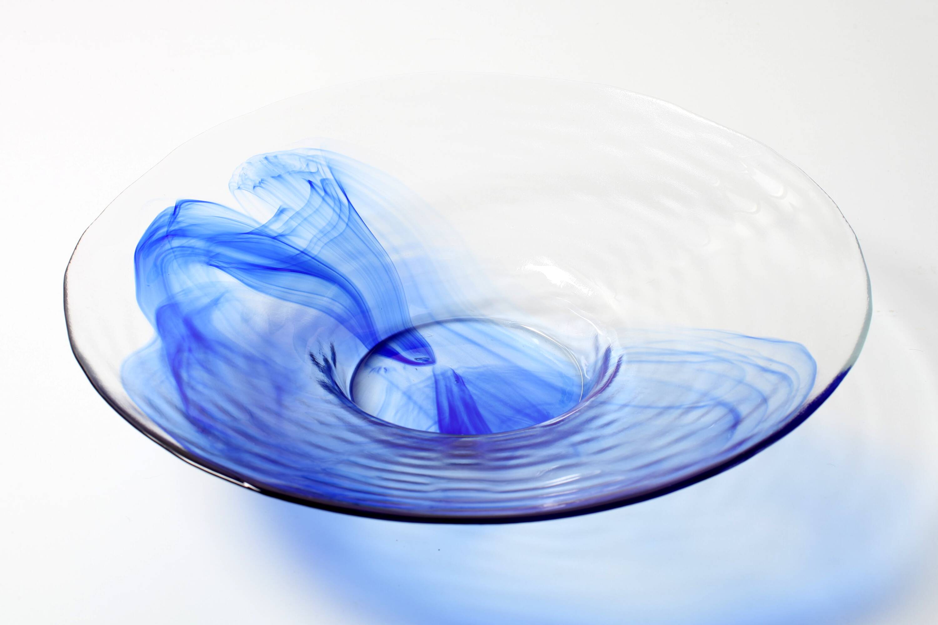 Vintage Bormioli Rocco Art Glass Bowl: Cobalt Blue Swirl Centerpiece