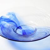 Vintage Bormioli Rocco Art Glass Bowl: Cobalt Blue Swirl Centerpiece