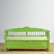 Banc en pin ancien avec rangement, années 1900