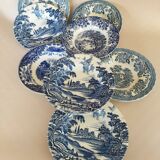 8 blue & white soup plates Broadhurst, Lunéville, Myott and Royal Sphinx Regout Maestricht