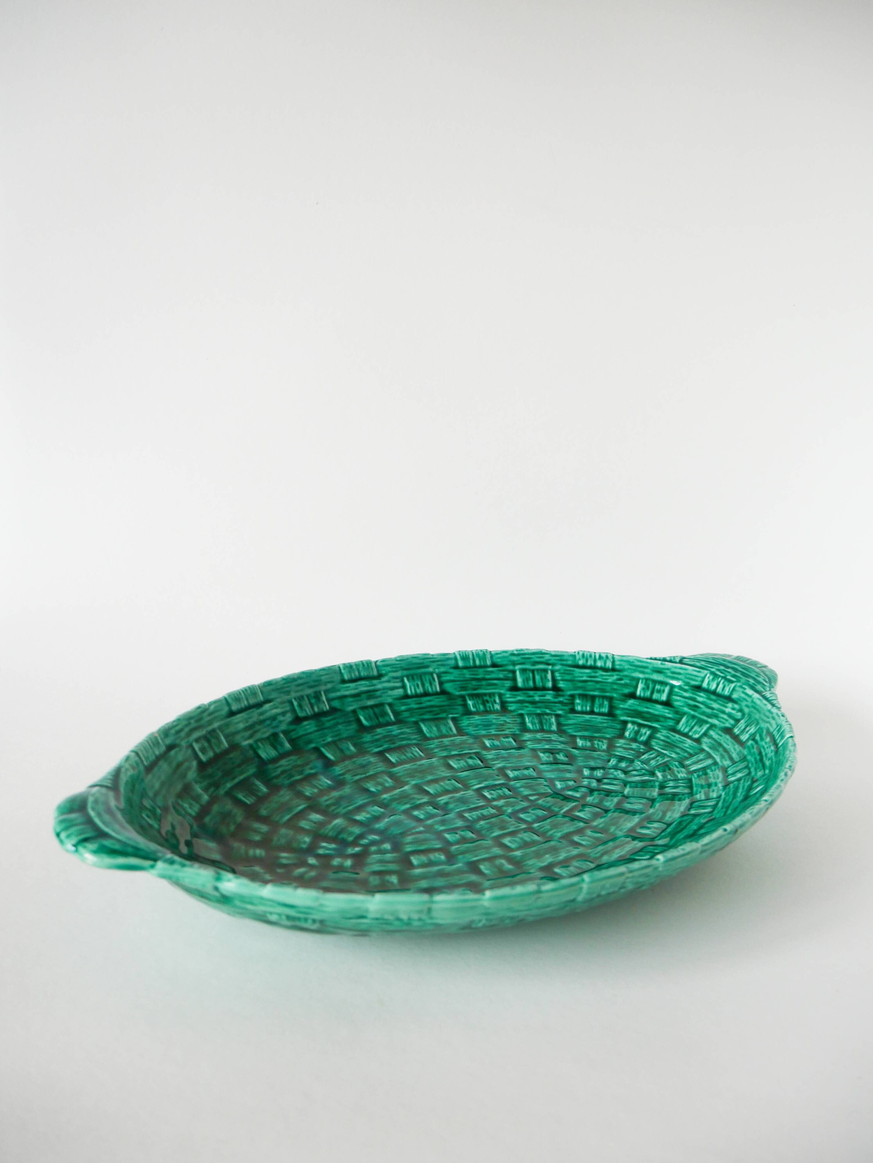 Large slip dish, green woven bamboo model, 1970