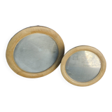 Set of two round mirrors with vintage rattan frame 1980
