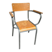 Chaise d'écolier vintage en métal et bois