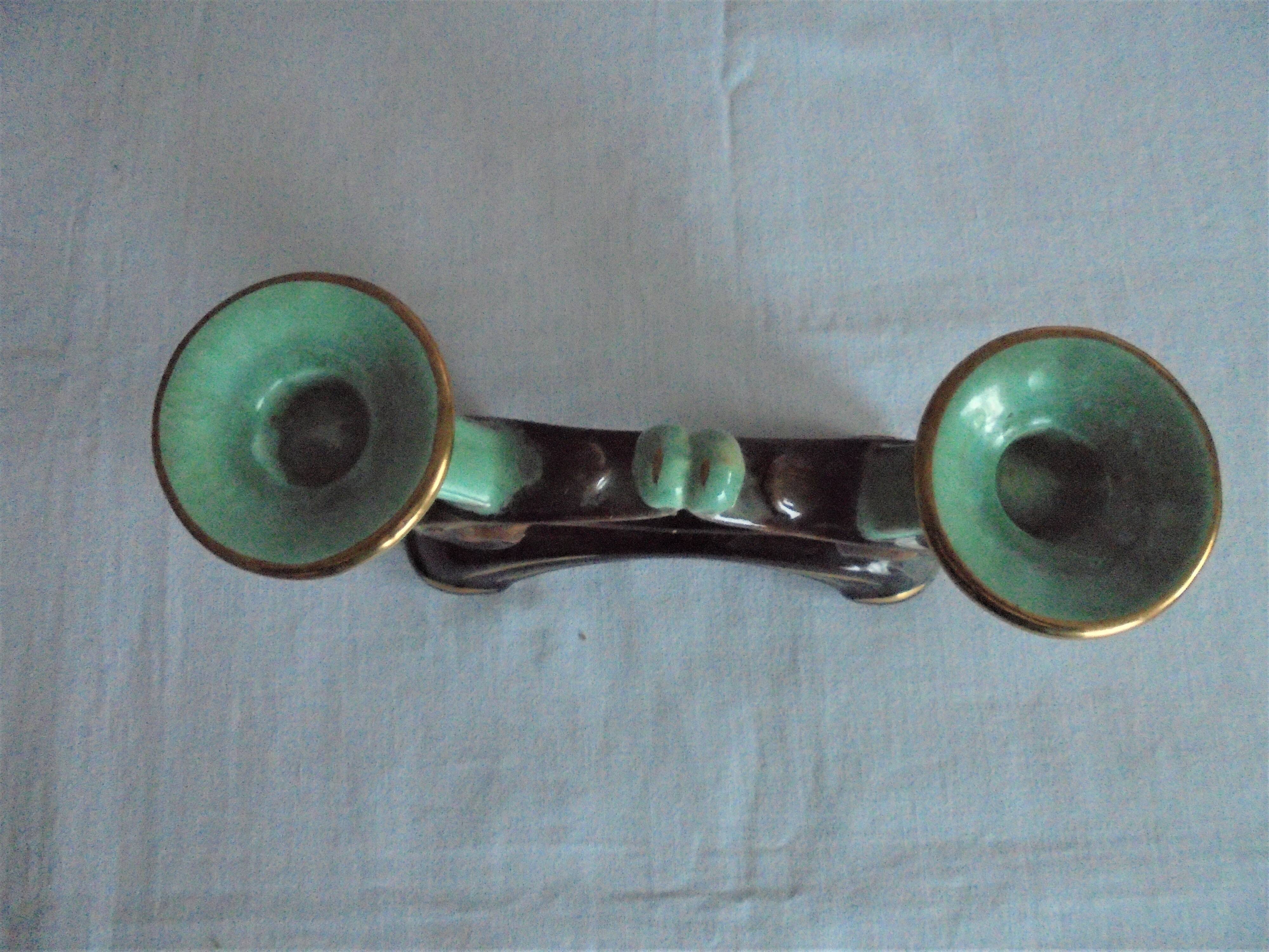 Vintage ceramic chandelier green and brown contours gold Bay Keramik