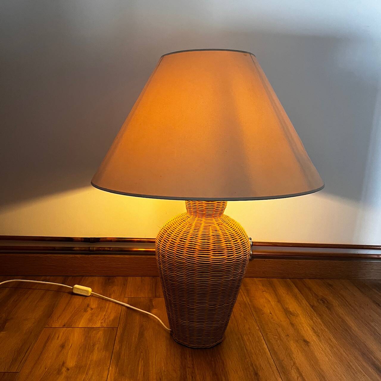 Vintage woven wicker lamp