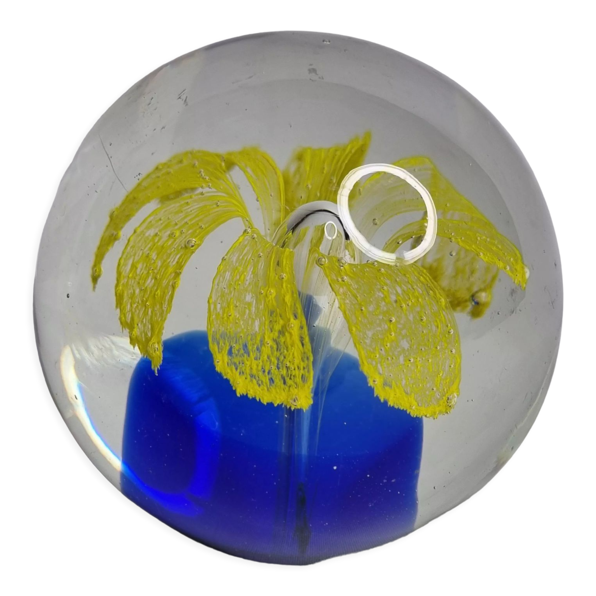 Sulfide, floral paperweight, vintage Murano, two-tone, 8 cm