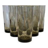 6 grands verres à orangeade années 70 en verre fumé brun