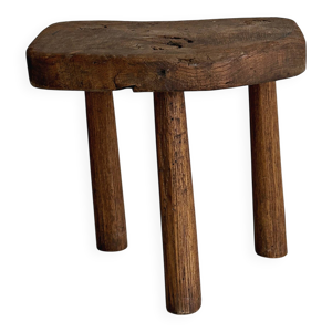 tabouret tripode ancien - massif brut