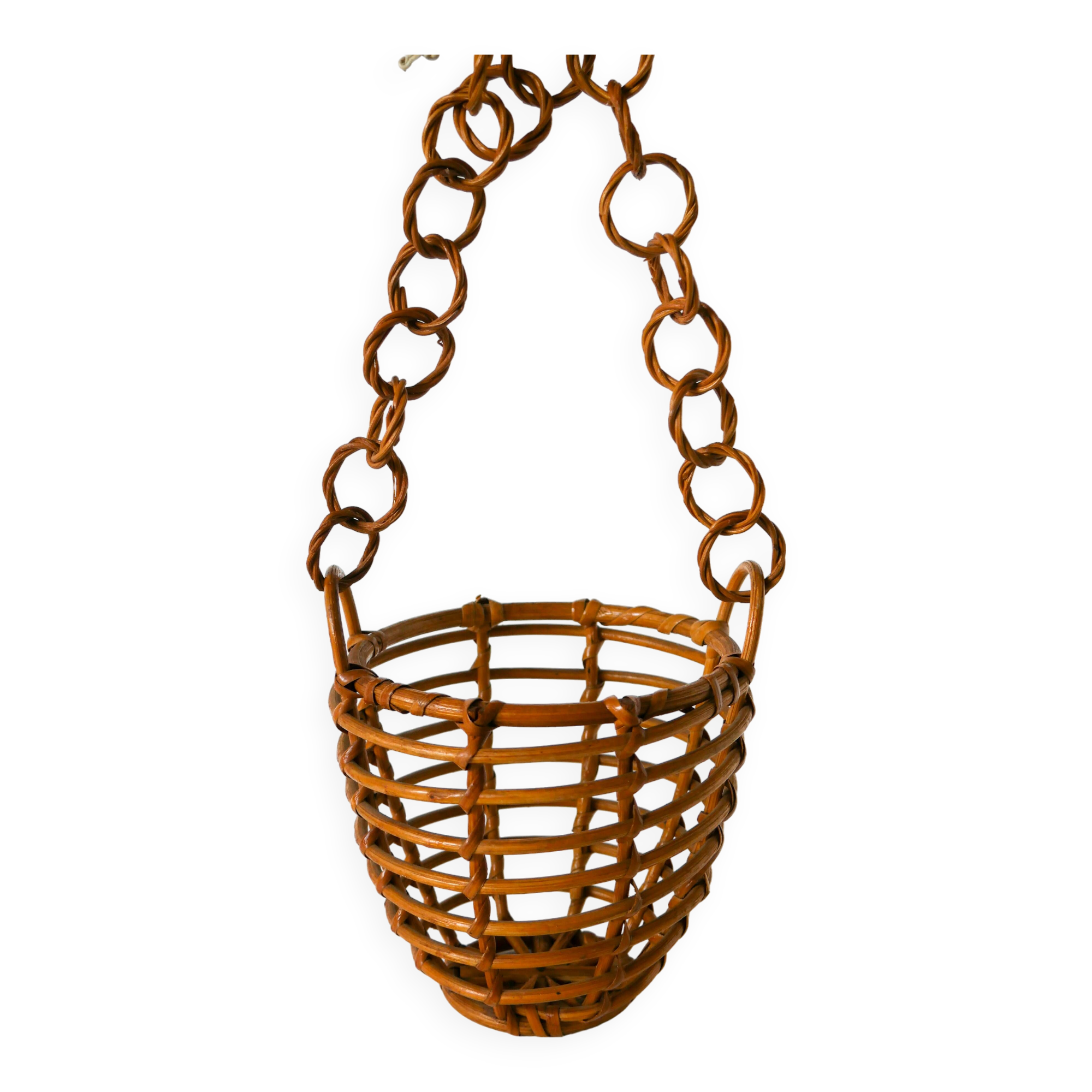 Cache-pot en bois et bambou à suspendre, 1950